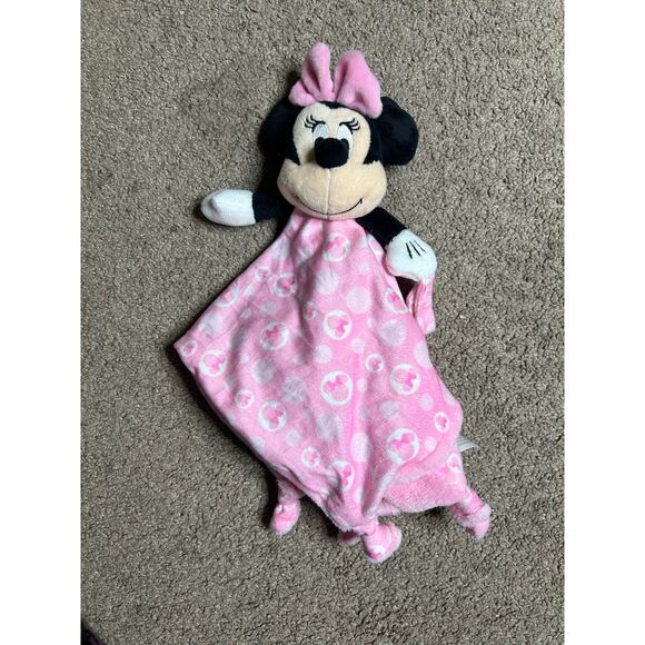 Disney Baby Minnie Mouse Lovey Security Blanket Pink Fluffy Knotted Corners 13" - Picture 1 of 5